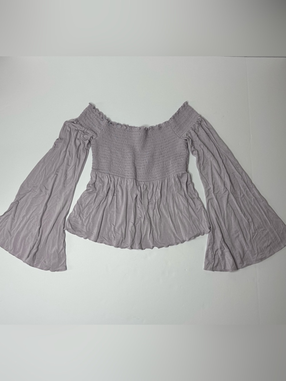 American Eagle Smocked Off Shoulder Bell Sleeve Crop Top Small Boho